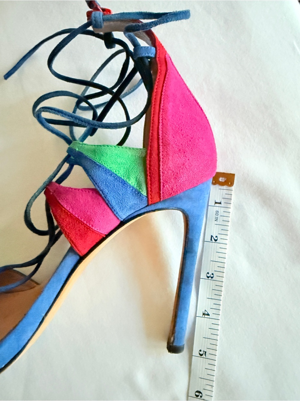 Stuart Weitzman Razzle Multicolor Suede Lace Up Stiletto Sandals Size 7 - Picture 14 of 16